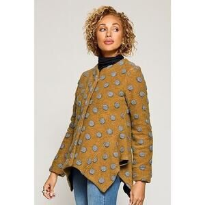 Alembika Mustard Grey Polka Dot Jacket Size S 6-8 Boiled Wool Blend Lagenlook
